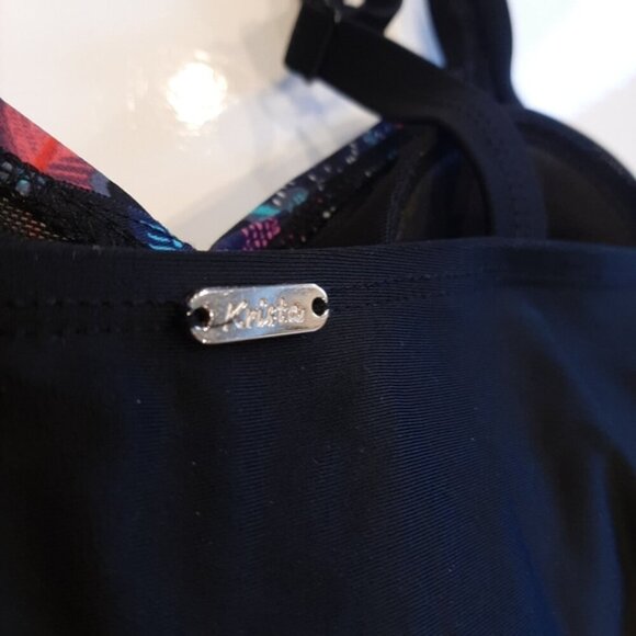 KRISTA One Piece Swimsuit Tropical Floral Panel Solid Black Tummy Control Modest - Picture 10 of 12